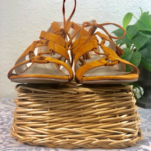 Bandolino Tan Suede Lace Up Wedge Sandal - Picture 7 of 16